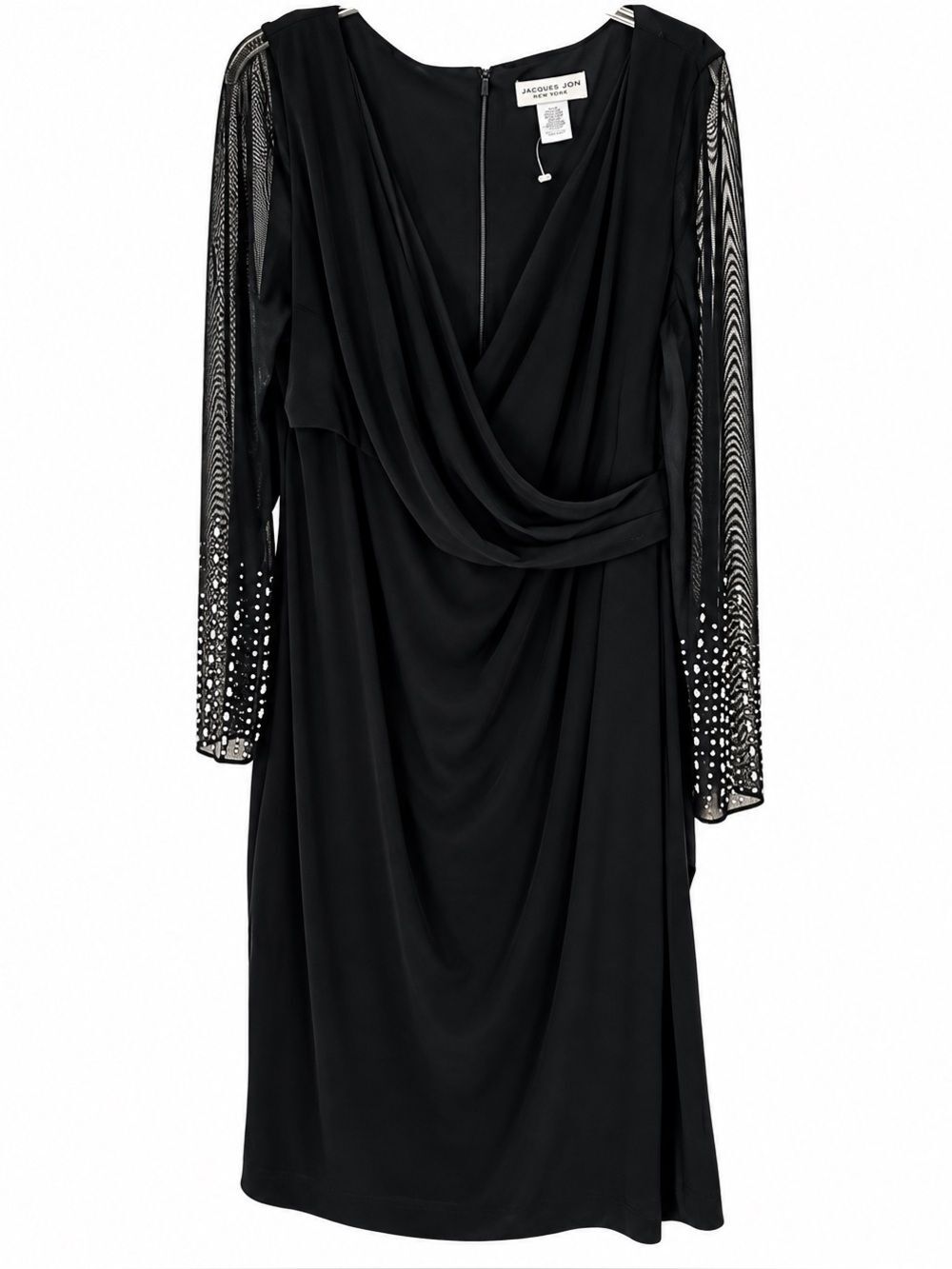 NWT Jackie Jon New York Long Sleeve Surplice Neckline  Evening Black Dress 16